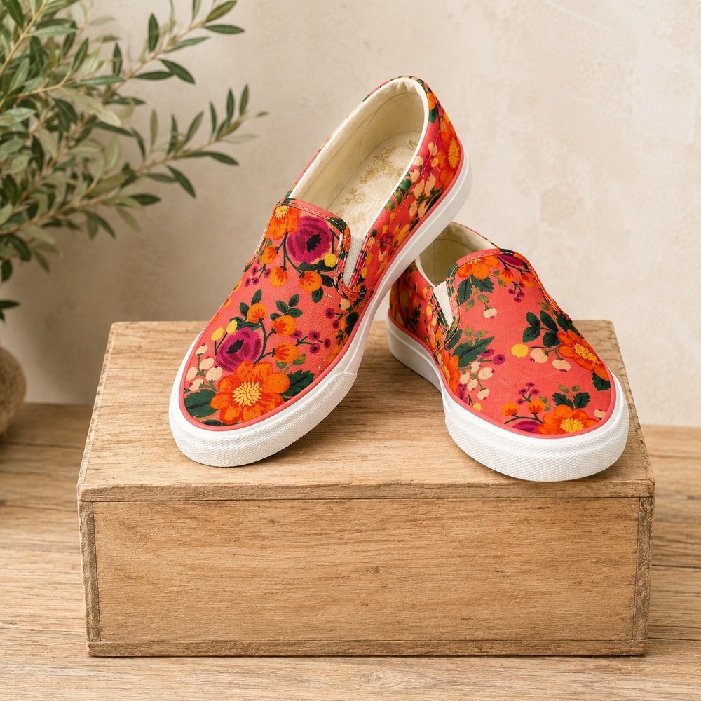 Keds Rifle Paper Co Double Decker Floral Slip On Sneakers Womens 7.5 Coral Shoes